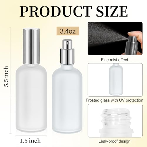 32 Pack Frosted Glass Spray Bottles with Fine Mist Pump - Reusable Perfume & Travel Containers - Silver