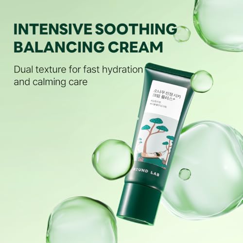 ROUND LAB Pine Cica Calming Cream Plus 60ml ? Dual-Texture Soothing Cream for Blemish Care, Acne-Prone Skin Safe, Sebum & Oil Control, Intensive Calming, Strengthens Skin Barrier, Clear & Calm Finish