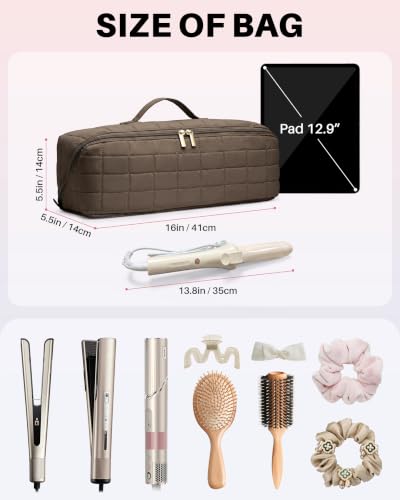 Travel Hair Tools Bag with Heat Resistant Mat - Taupe Brown