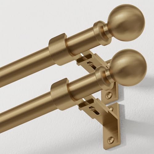 Warm Gold 2 Pack Heavy Duty Curtain Rods 36-56 Inch - Antique Brass Finish
