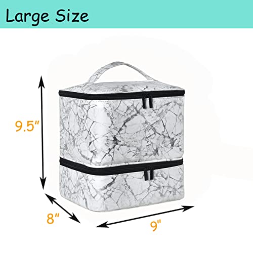 Nail Polish Organizer - Holds 30 Bottles & Nail Lamp, Double-Layer Nail Organizers and Storage, Nail Polish Bag with Handle Nail Travel Case for Nail Tech (White)