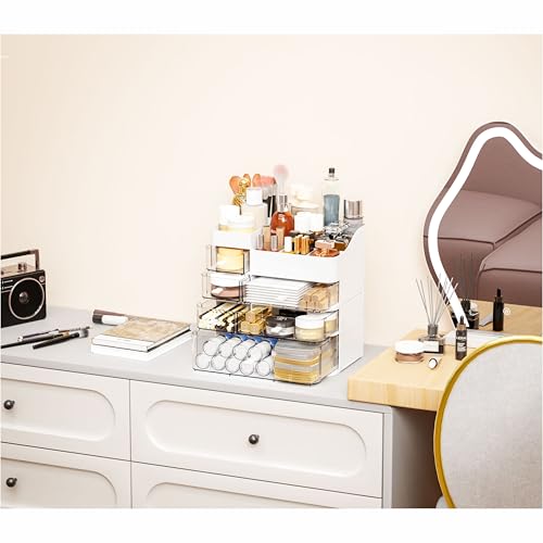 Cq Acrylic White Large 6-Drawer Makeup Organizer for Vanity & Bathroom