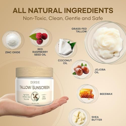 Dersie Tallow Sunscreen SPF 30 - Natural Mineral UV Protection for Face & Body, 2.12 oz Pack of 2