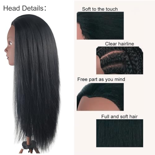 Mannequin Head for Hairdressing Training - 26-28 Inch Braiding Head with Synthetic Yaki Hair - Variation B