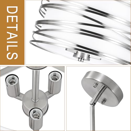 ACNKTZ 12.6'' Brushed Nickel Drum Pendant Light - 3-Light Hanging Chandelier for Kitchen & Dining