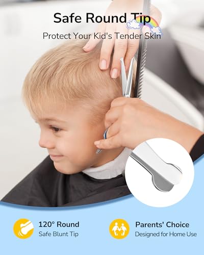 ULG Kids Hair Cutting Scissors 6.5" Safety Round Tip Haircut Kit - Blue 4pcs Set