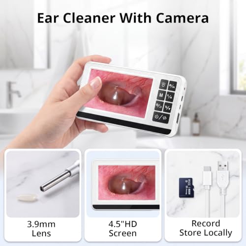 AudScope Digital Ear Otoscope with 4.5" HD Screen, 3.9mm Camera, 8 Tips & 3-Level Light