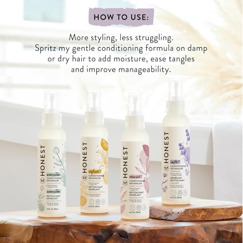 The Honest Company Conditioning Hair Detangler, Tear-Free, Hypoallergenic, Leave-In Conditioner and Fortifying Spray, Citrus Vanilla Refresh, 4 fl oz