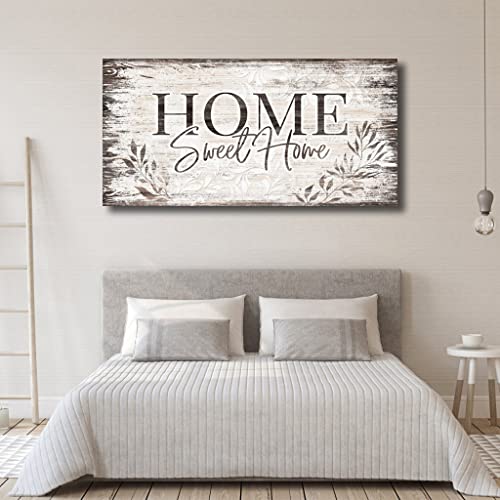 Large Dark Brown Farmhouse Wall Art Sign - Home Sweet Home Canvas Decor 48" x 24" - Wrapped Canvas Variation