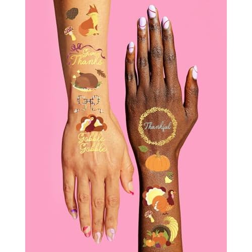 xo, Fetti Thanksgiving Fall Tattoos for Kids - 30 styles | Give Thanks Decorations, Turkey, Happy Fall Decor, Autumn Game, Blessed