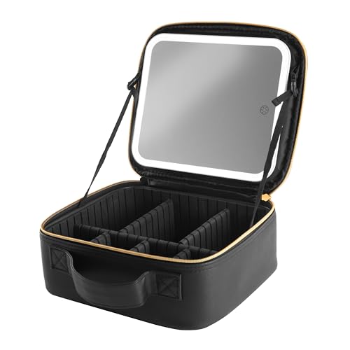 Travel Makeup Bag with LED Mirror, Cosmetic Organizer with Lighted Mirror