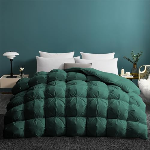 Queen Size Goose Feather Down Fiber Comforter - Green, Pinch Pleat Design