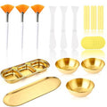 23Pcs Esthetician Supplies kit - Fan Esthetician Brushes, Gold Mask Mixing Bowls, Serving Trays, Compressed Sponges & Face Mask Brushes forSleepover & Spa Night Celebrations (Gold)