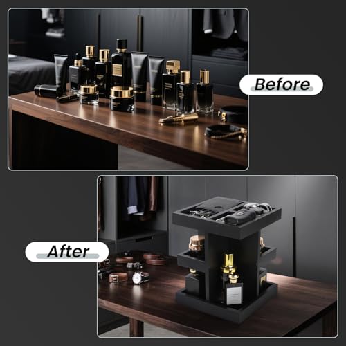 EXIN DECHEN Cologne Organizer for Men,Cologne Stand,3 Tier Wooden Perfume Shelf with Rotate,Desk Organizer,Gifts for Dad From Wife,Husband Boyfriend Birthday Gift Ideas,Gifts for Men