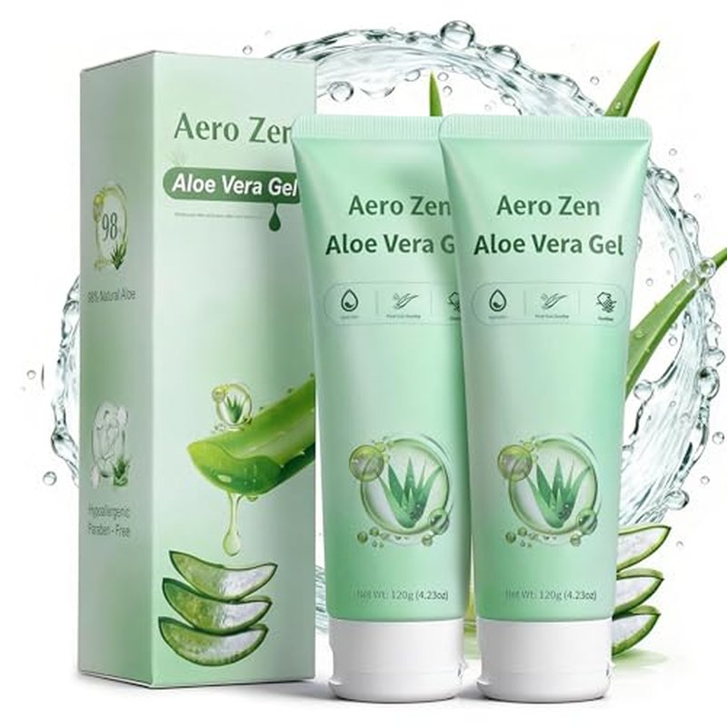 Aero Zen 98% Organic Aloe Vera Gel-2 Pck, Natural Moisturizing Pure Aloe for Face and Arms, Soothing & Hydrating Aloe Gel for Sunburn Relief and Deep Skin Nourishment,