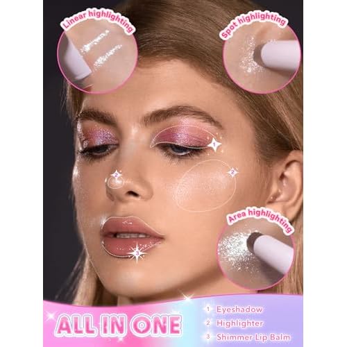 SHEGLAM Crystal Jelly Glaze Stick Eye Shadow Stick Eyeliner Brightener Pencil Crayon with Brush Easy to Blend Long Lasting Shimmer Eyeshadow-Rosy Gem