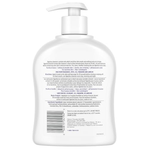 Spectro Jel Facial Cleanser 500ml with Pump - Fragrance-Free for Blemish-Prone Skin - 17 Fl Oz