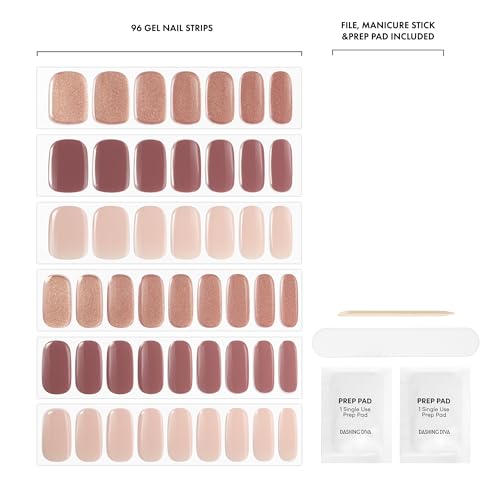 Nail Art Kit with 96 Gel Nail Strips - Best of Nudes, Long Lasting & Chip Resistant