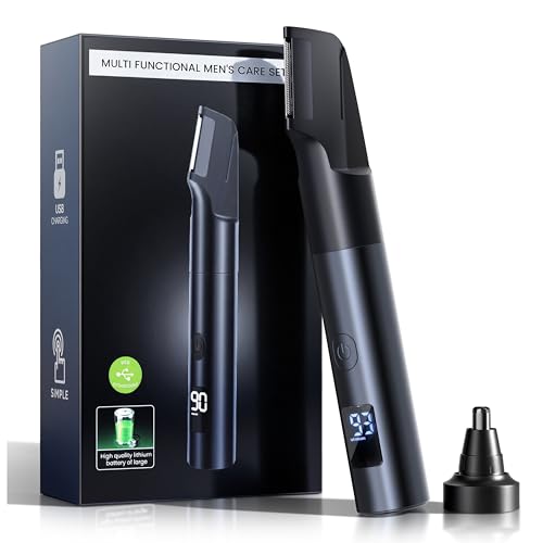 Men's Waterproof Pubic Hair Trimmer with LED Display - Black
