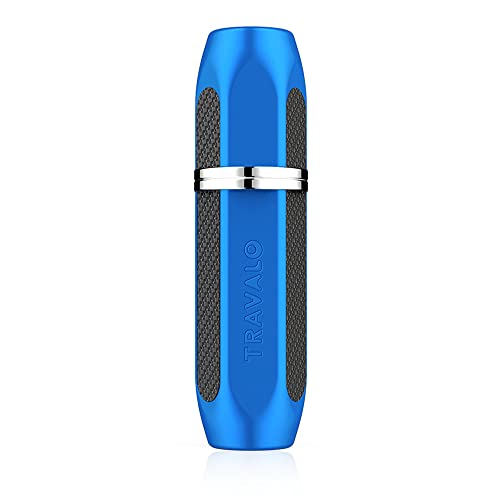 Travalo Vector Travel Perfume Atomizer with U-Change System - Leak-Proof and TSA Approved for Air Travel - Stylish Mini Perfume Refillable Bottle with Case - Blue 0.17oz