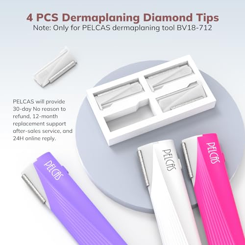 PELCAS Diamond Exfoliating Head Set, 4PCS Dermaplaning Replacement Head for Women Face, Painless Exfoliation & Dead Skin System at Home Only for PELCAS Dermaplaning Tool (BV18-712)-Device Not Included
