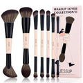Jessup Peach Dust 7-Piece Double Sided Makeup Brush Set - Cruelty-Free, Travel-Friendly