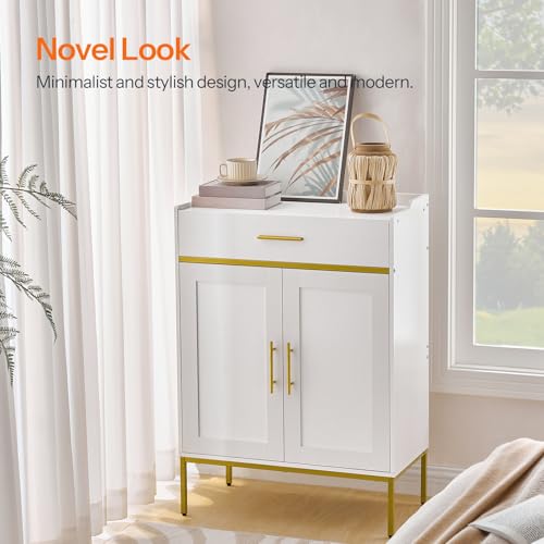 White and Gold 5-Tier Shoe Storage Cabinet with Drawers - Large Wooden Shoe Rack Organizer