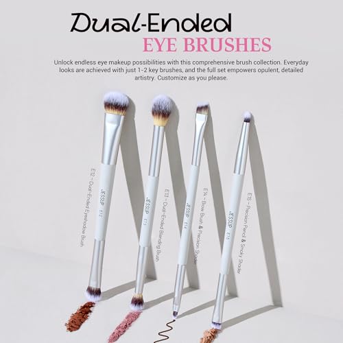 Jessup 7 Dual-Ended Makeup Brush Set with Case - Quiet Gray, 14-Piece