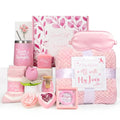 ATOMAKER Pink Rose Self-Care Gift Basket Set for Women, Relaxation Spa Collection