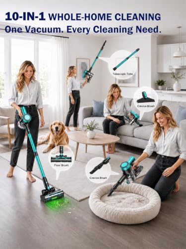 Teal Cordless Stick Vacuum Cleaner 500W 55KPa Self-Standing Home Vacuum
