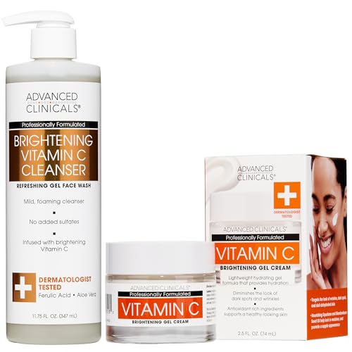 Advanced Clinicals Vitamin C Hydrating Face Gel Cream + Vitamin C Hydrating Facial Cleanser Bundle