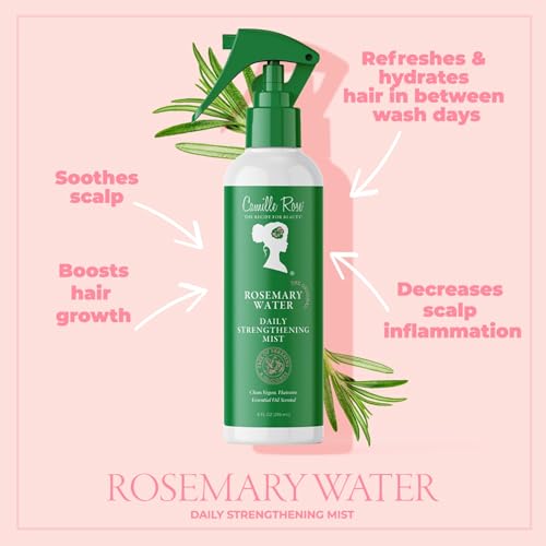 Camille Rose Rosemary Water Spray ? Daily Strengthening Mist with Calming Aloe Vera and Cooling Peppermint Oil for Hair, 8 Oz