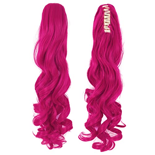 MapofBeauty Lolita Long Curly Pink Ponytail Clip-On Wig for Cosplay