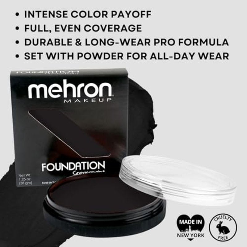 Mehron Makeup Foundation Greasepaint | Stage, Face Paint, Body Paint, Halloween Makeup 1.25 oz (38 g) (BLACK)