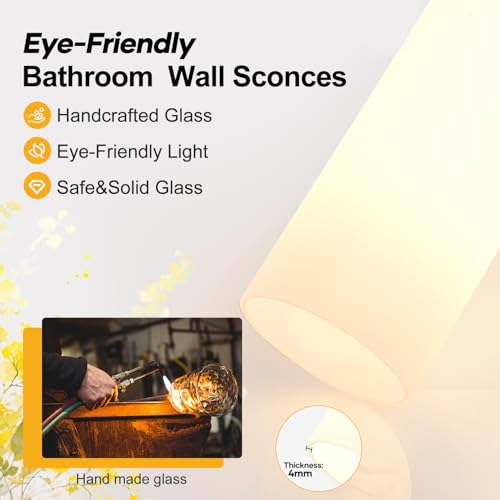 Hardwired Wall Sconces Set of Two - Modern Bathroom & Living Room Lighting with Milky White Glass - Brushed Gold & 22 Inch Variation