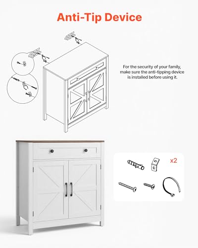Farmhouse Buffet Cabinet with 2 Doors - White Sideboard with Adjustable Shelves and Drawer, 30" Coffee Bar Station