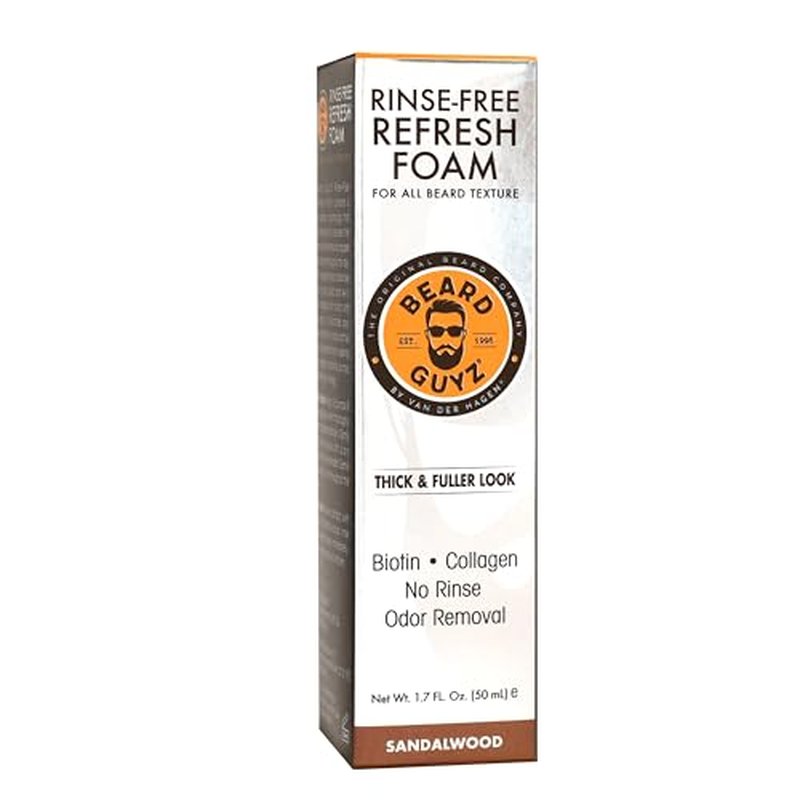 Beard Guyz Rinse?Free Refresh Foam ? Waterless Beard Cleanser & Refresher ? No?Rinse Beard Wash Foam with Biotin & Collagen ? Portable Beard Freshener (1.7?oz)