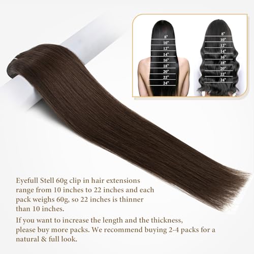 22 Inch Dark Brown Clip-In Human Hair Extensions - Double Weft, 60G, 5PCS