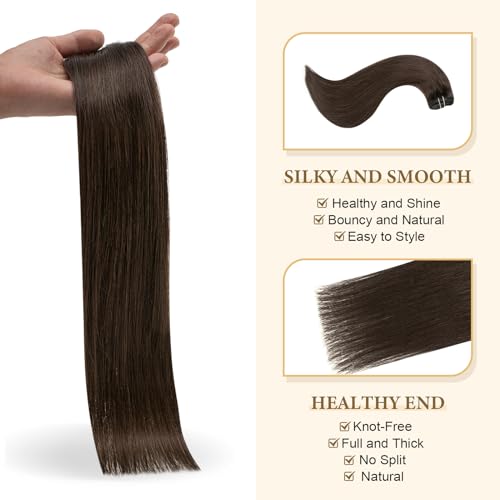 22 Inch Dark Brown Clip-In Human Hair Extensions - Double Weft, 60G, 5PCS