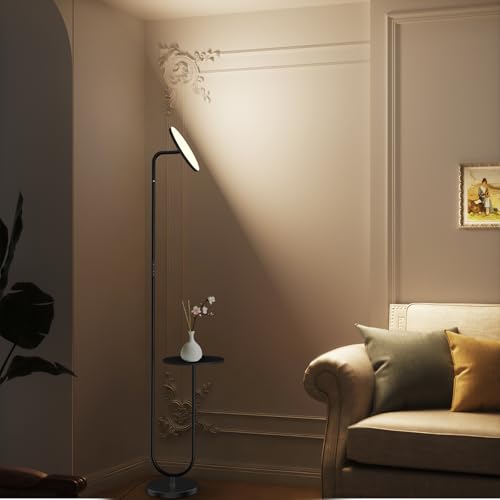 Black 36W LED Floor Lamp with Table, Dimmable Tall Standing Light with Remote