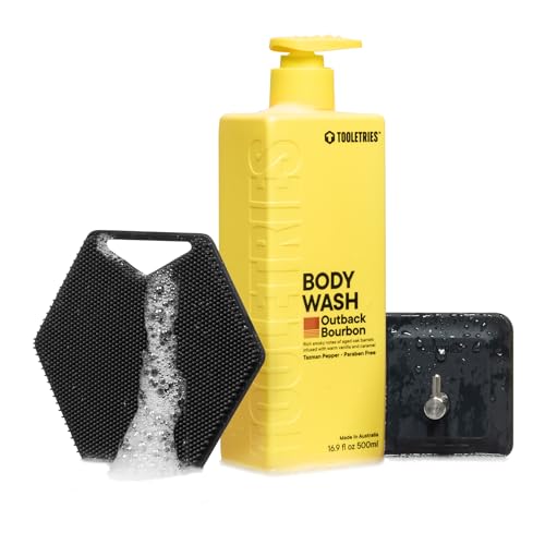 TOOLETRIES Body Scrub Kit - Silicone Body Scrubber & Storage Hook, Superior Lather Men's Body Wash - Bathroom & Shower Toiletries for Men, Travel Essentials