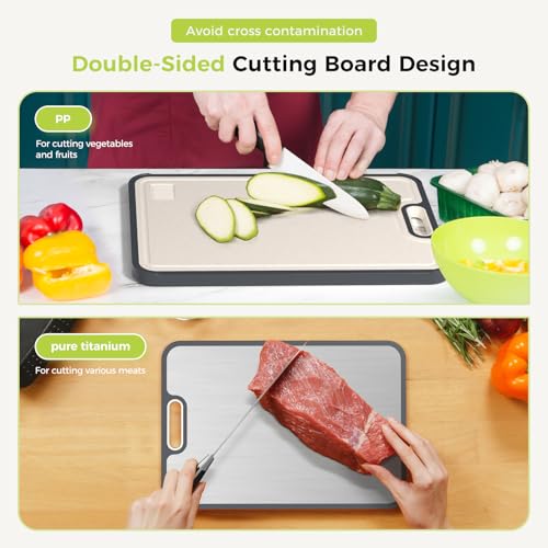 Set of 3 Double-Sided Titanium & Food-Grade PP Cutting Boards - Silver