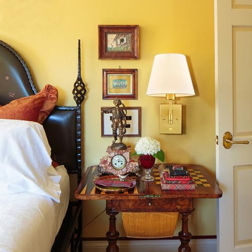 Gold Wall Sconces Set of Two - Modern Plug-In Swing Arm Lamps with Linen Shades