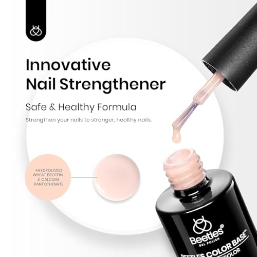 Beetles 15ml Rubber Base Gel Nail Polish, Nude Pink Gel Polish Color Base Builder Neutral Base Coat Nail Strengthener for Nail Art Design, Soak Off UV LED light Needed