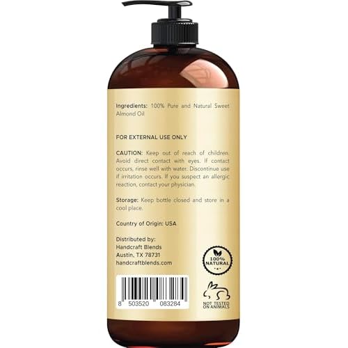 Handcraft Blends Total Body Hydration Set: Sweet Almond Oil and Fractionated Coconut Oil ? (2 x 16 Fl Oz) ? 100% Pure & Natural ? Premium Carrier Oils for Skin, Hair, and Massage
