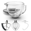 Bright Replacement Glass Mixer Bowl with Lid & Attachments Set for KitchenAid 4.5-5 Qt