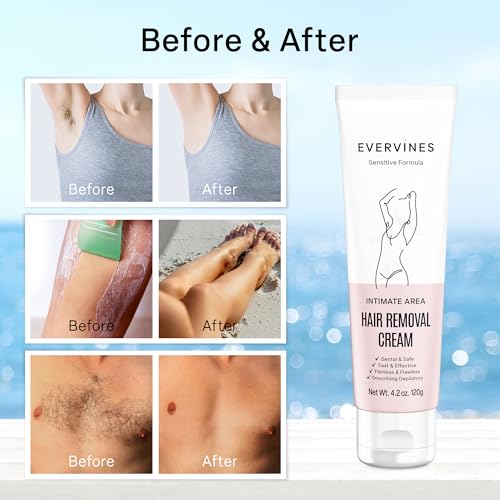 Hair Removal Cream for Women: Bikini Line Intimate Area Depilatory for Face Legs and Underarms - Gentle Formula for Home and Travel Use - Includes Scraper (4.2oz)