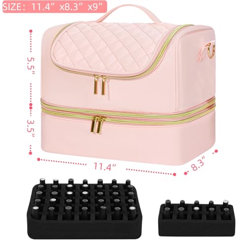 Nail Polish Organizer Case Nail Supplies Storage Box Holds 45 Bottles Nail Polish & Nail Lamp, Travel Nail Tech Carrying Case for Manicure Tools and Nail Art Supplies, Nail Kit Bag Gift for Manicurist