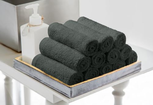 Gray Washcloths Bulk Pack of 36 - 12x12 Inch 100% Cotton Face & Body Towels - Soft, Absorbent, Multi-Purpose