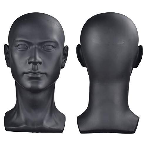 Male Mannequin Head Display Stand for Wigs Glasses Hat Jewelry Cosmetology - Matte Black